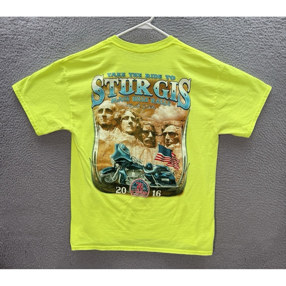 Anvil Shirt Adult Large Yellow Crewneck Sturgis‎ Biker Motorcycle Nature Grunge